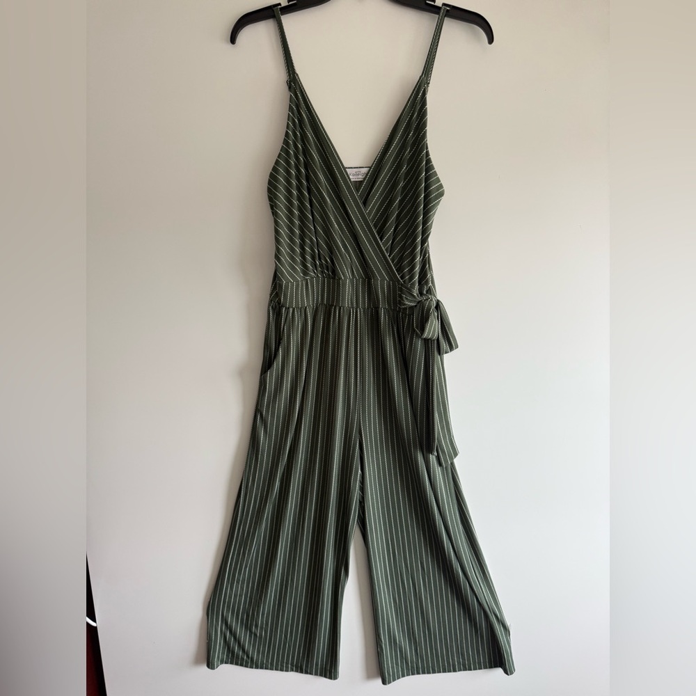 Kaileigh Sage Green Pinstriped Jumpsuit